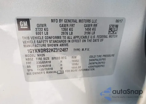 2017 Cadillac Xt5 Luxury из США, поврежденный, VIN 1GYKNDRS2HZ312487